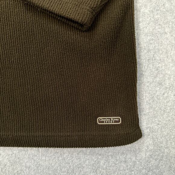 Charles River Apparel Sweater Men XL Ribbed Fleece Lined Quarter Zip Green Brown - Picture 4 of 7